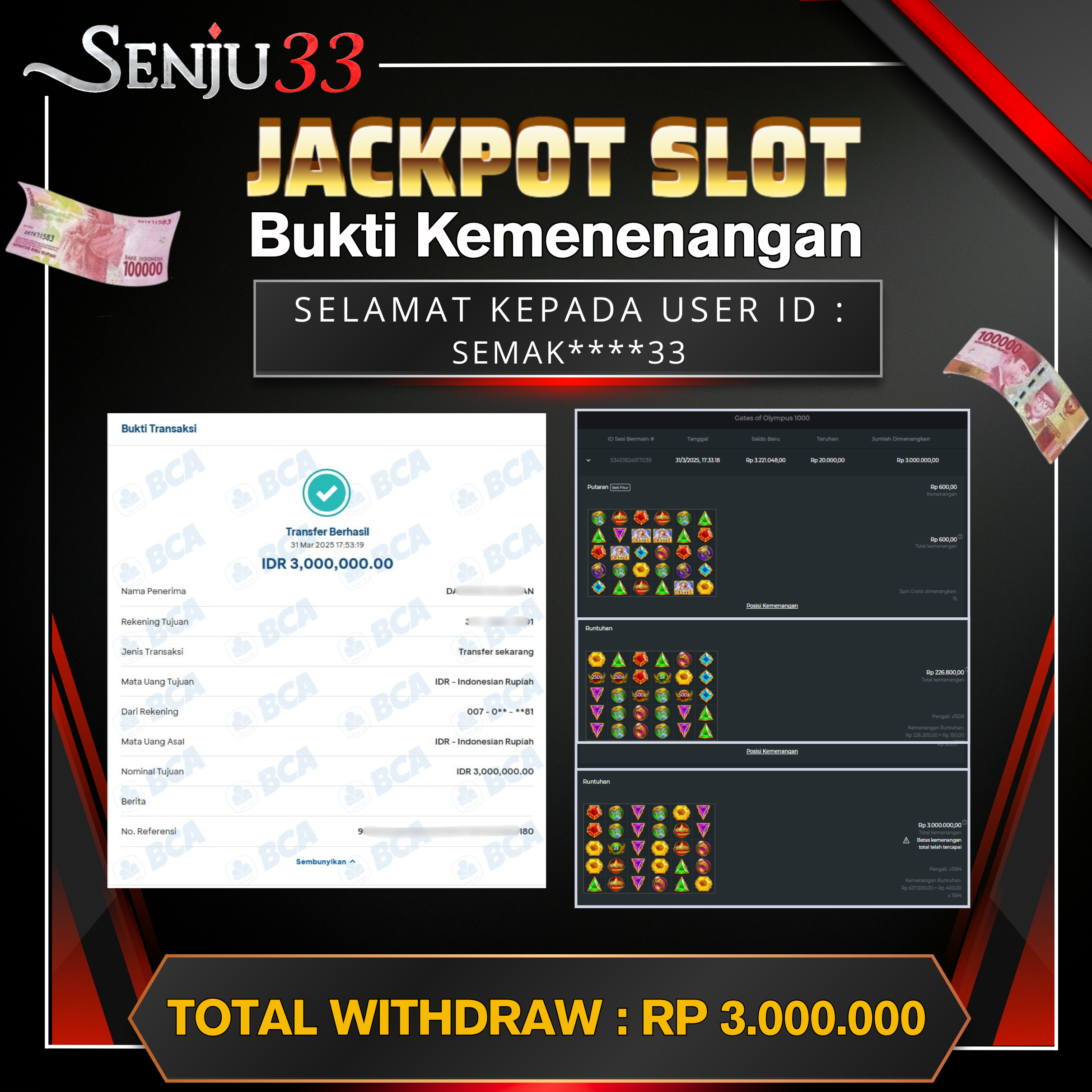 🎰 SENJU33 JACKPOT SLOT Rp. 3.000.000 LUNAS 🎉